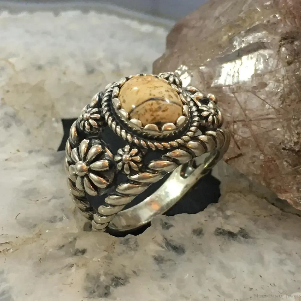 Carolyn Pollack Vintage Sterling Oval Picture Jasper Decorated Ring For Women